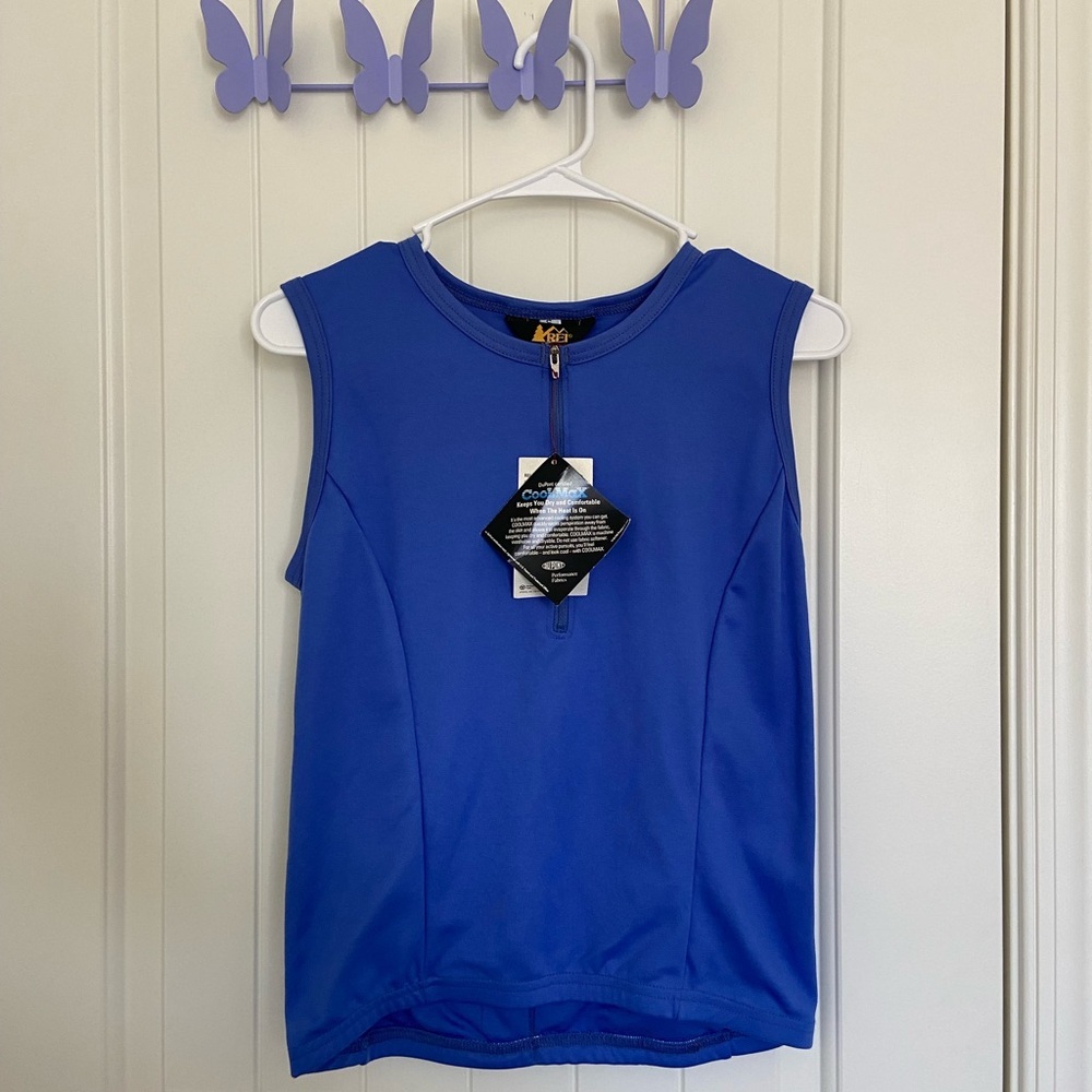 NWT | REI women’s purple blue sleeveless cycling jersey small quarter zip pocket